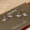 Goth Y2K Pink Crystal Heart Stud Earrings Ear Clip Piercing Wings Cartilage Chain Ear Studs for Women Harajuku Aesthetic Jewelry
