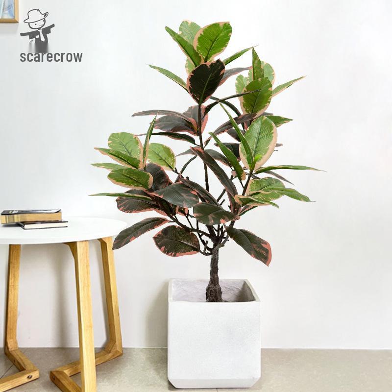High-End Artificial Rubber Tree in Pot for Home, Living Room, or Garden Decor