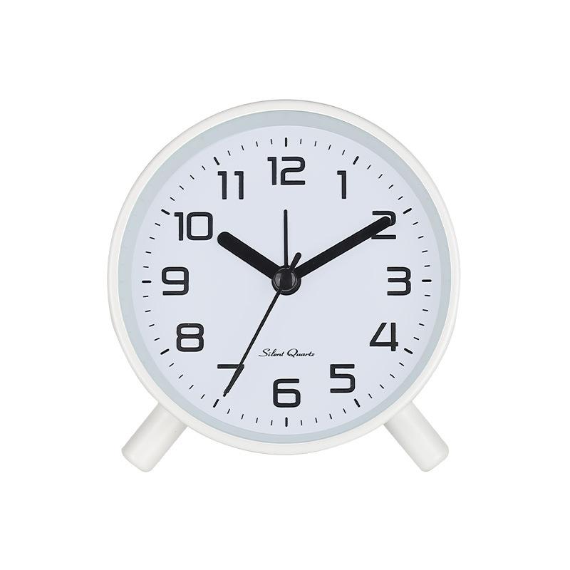 Simple modern alarm clock, creative pastoral large character silent round square bedside clock, student and children's alarm clock, metal table
