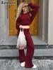 Three-piece Set, Autumn, Knitted Sweater with Loop Neck Camisole High-waisted Wide Leg Pants Suit