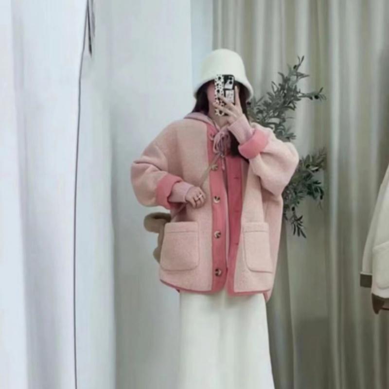 Cotton Padded Jacket Women's Short Style Oversize Thick Padded Jacket Fleece Single Breasted Warm Coat with Pockets In Autumn and Winter