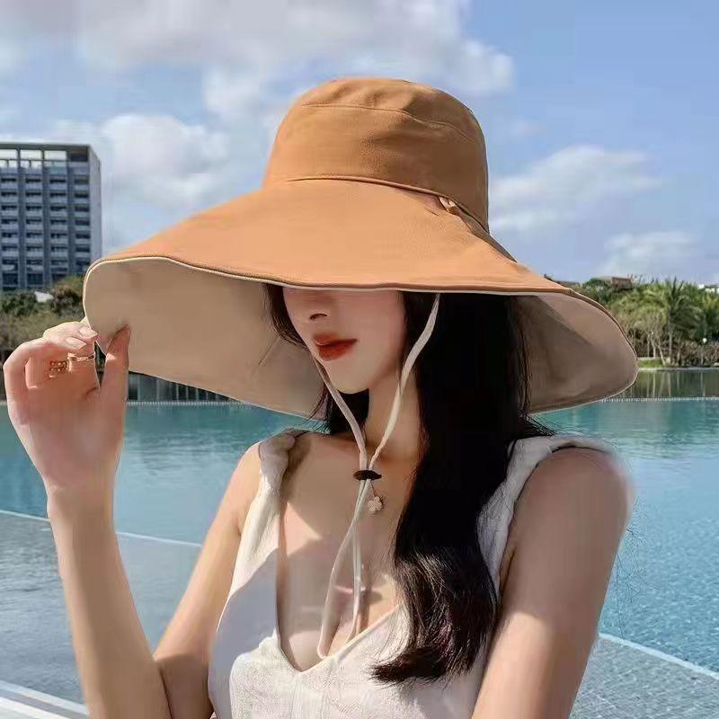 

1Pc Doublesided Largebrim Hat Perfect for Summer Beach Style Outdoor Commuting Vacation Sun Protection Fashionable and Versatile хакі