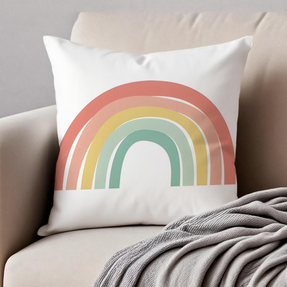 Cartoon Rainbow Sun Cushion Cover Pillowcase Anti-Dustmite Invisible Zipper Short Plush Sofa Cushion