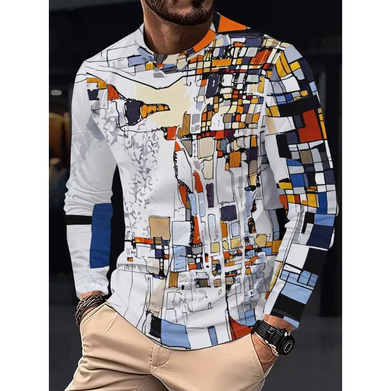 Herren Herbst und Winter 3D-Druck Rundhals Langarm T-Shirt Mode Vielseitig Trend Atmungsaktiv Lässig