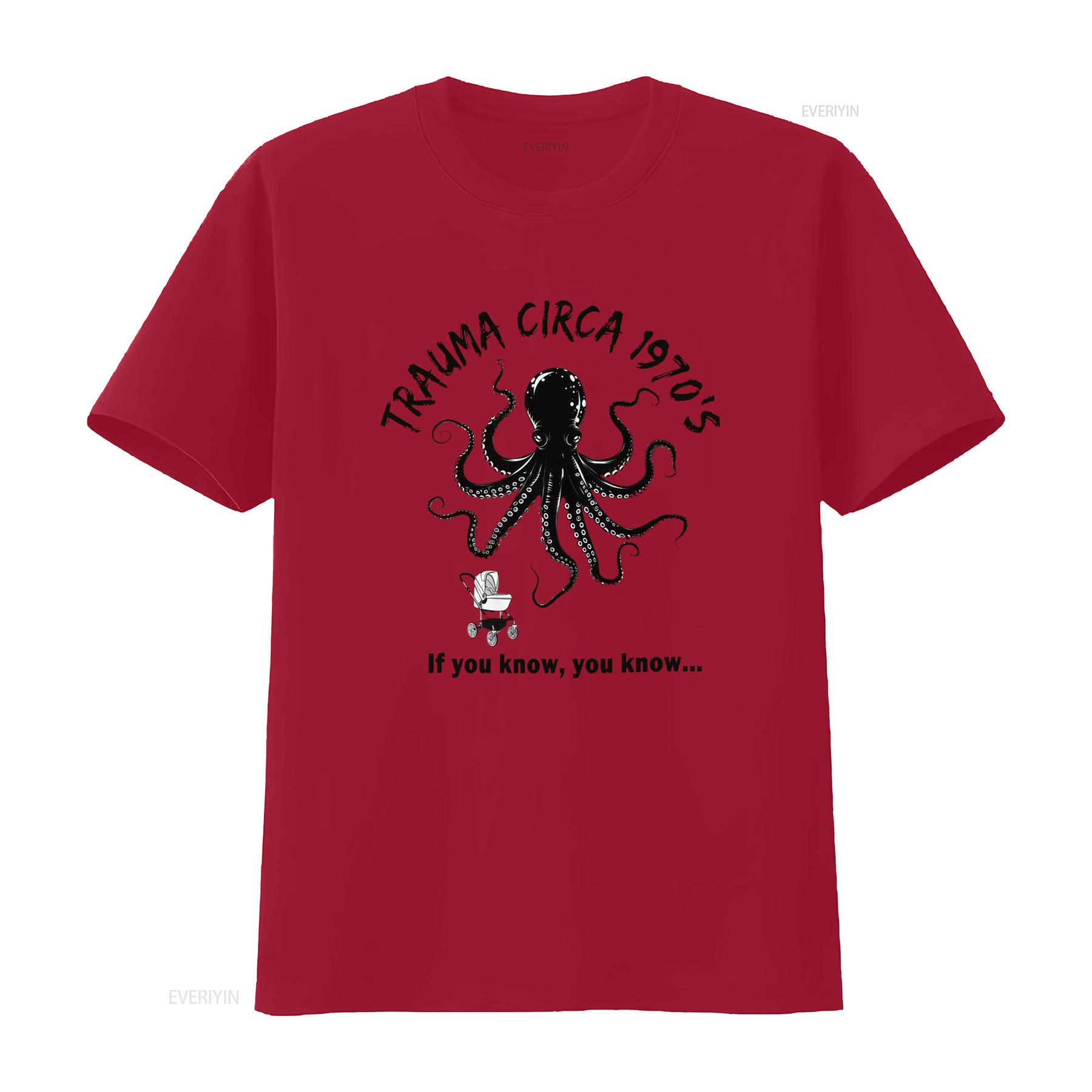 

Vintage Octopus Trauma 70s T Shirt Life Nostalgia Generation X Retro Horror vintage Washed designer clothes Casual Soft S