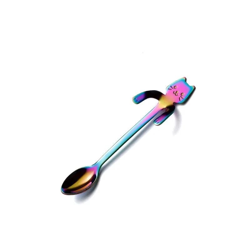 Cute Cat Spoon Gold Sliver Long Handle Spoons Flatware Drinking Tools Kitchen Conveninece Items Household Accessories Tools