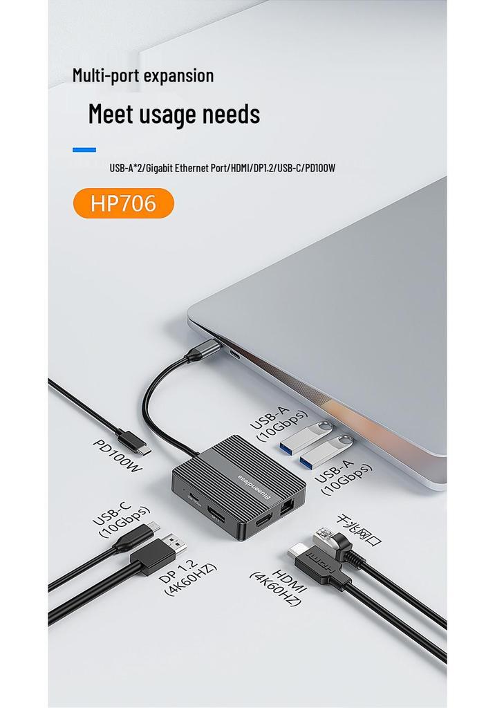 Dual HDMI Triple Monitor Dock with 4K60Hz, Gigabit Ethernet, and USB 3.2 Splitter for Laptop Expansion