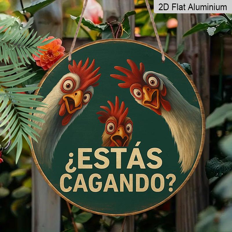 2D Flat - 1pc, 7.87X7.87 Inch Round Aluminum Sign, Vintage Aluminum Plaque about "Do You Poop", Funny Chicken Themed Decorative Sign, Suitable for