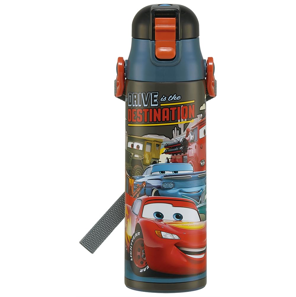 Skater Kids' 2-Way Stainless Steel Water Bottle, 580ml (Direct Drink) or 570ml (Cup Drink), Disney Cars 24 Design, Lightweight and Child-Friendly,