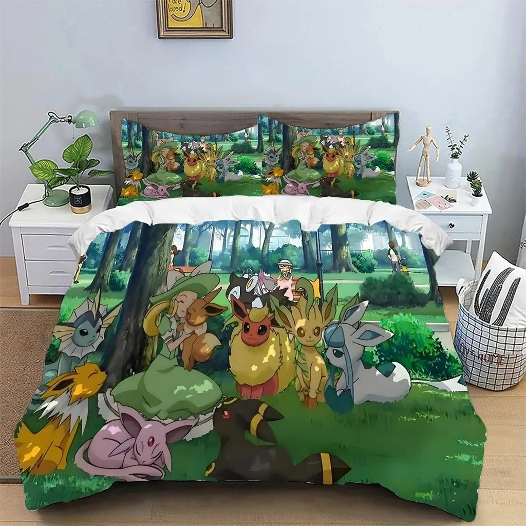 Exquisite 3D Anime Eevees Family Duvet Cover Sets Bedroom Bedding For Boys Kids Teens Girls Quilt Cover Pillowcases Christmas