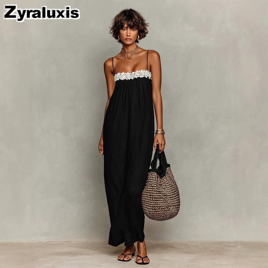 New Summer Lace Patchwork Casual Imported Tube Dress Women s Clothing S чёрный