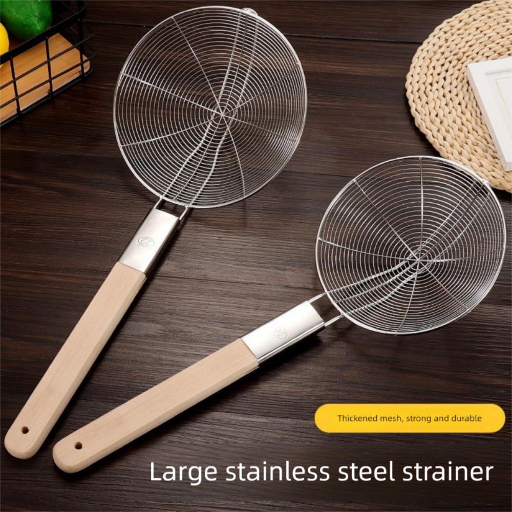New 20/22cm Large Colander Stainless Steel Wooden Handle Food Filter Spoon Sieve Spoon Cooking Gadgets