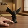 Decorative Sculpture for Tea Table Owl On Tree Stump Figurine, 3D Printed Animal Sculpture, Collectible Matte Black Dark Ornament Home Office