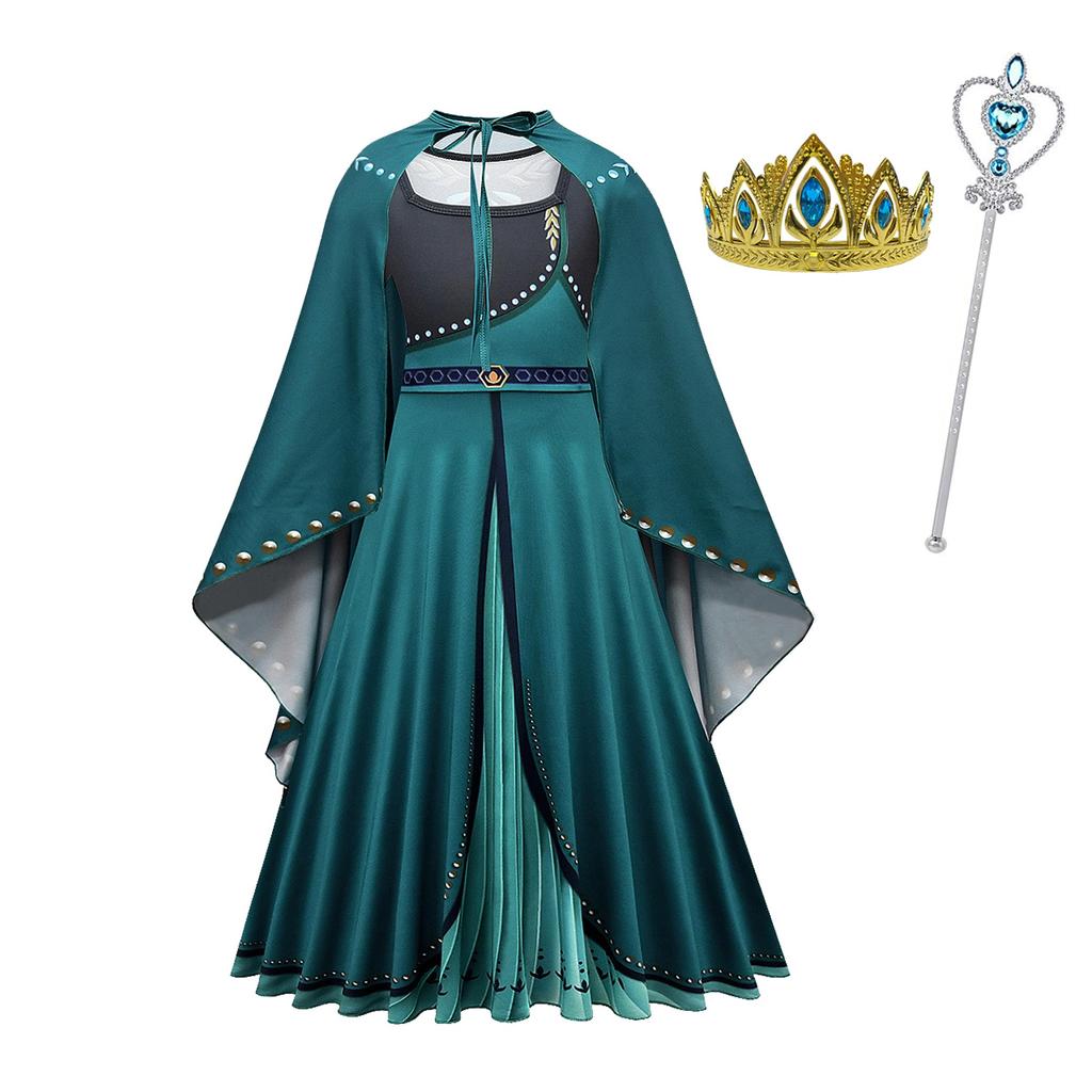 Toddler Girls Princess Anna Coronation Costume Cosplay Kids Skirt Snow Queen Dress Halloween Costume with Accessories Size Years Old 140 [Dressy