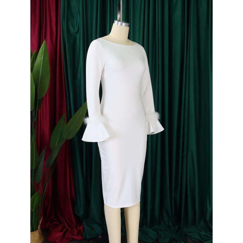 Rochie de damă plus size, modă, culoare solidă, petrecere peste șold, mânecă clopot, rochii OL