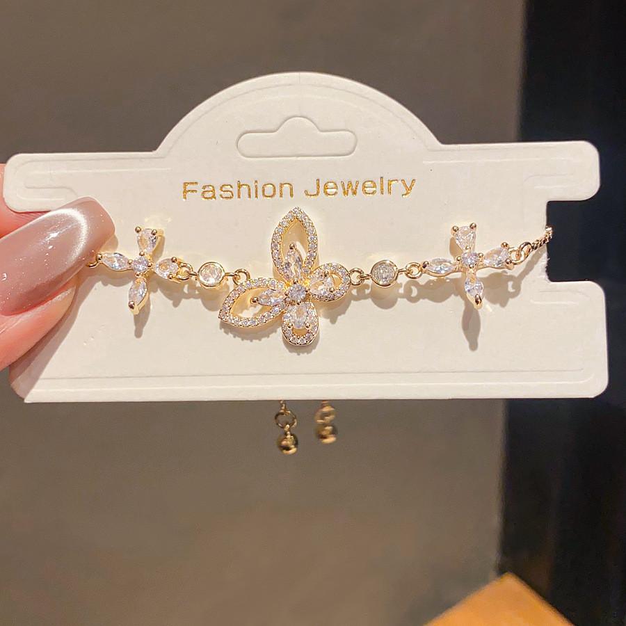 Vintage Copper Butterfly Pendant Bracelet With Sparkling Zirconia For Stylish Women GoldBracelet