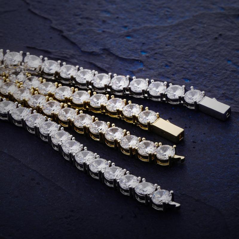 European and American Style Copper Zircon Tennis Chain Necklace3-5mm Spring Buckle Hip-Hop Unisex Personality Trendy Bracelet Wholesale