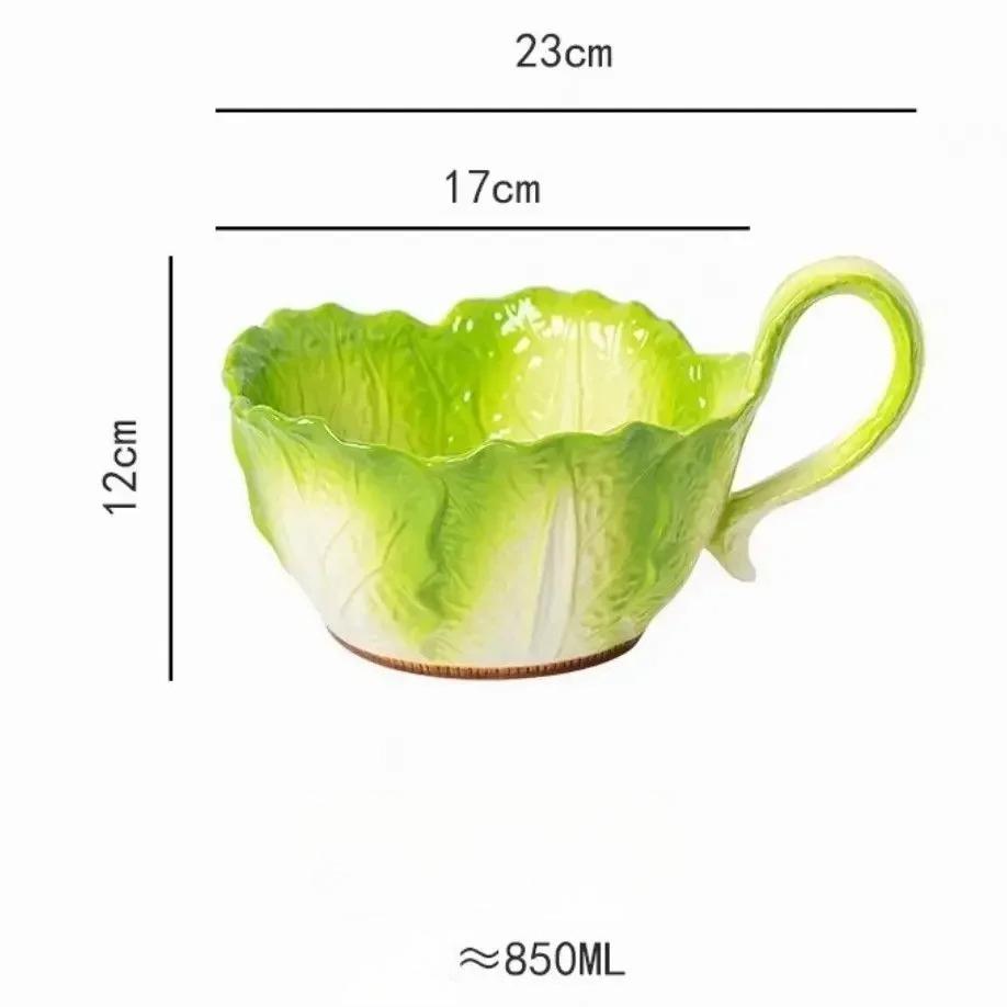 

Creative Jade Cabbage Shaped Bowl With Handle Household Dining Ceramic High-capacity Soup Bowls Dormitory Microwavable Tableware 850ml