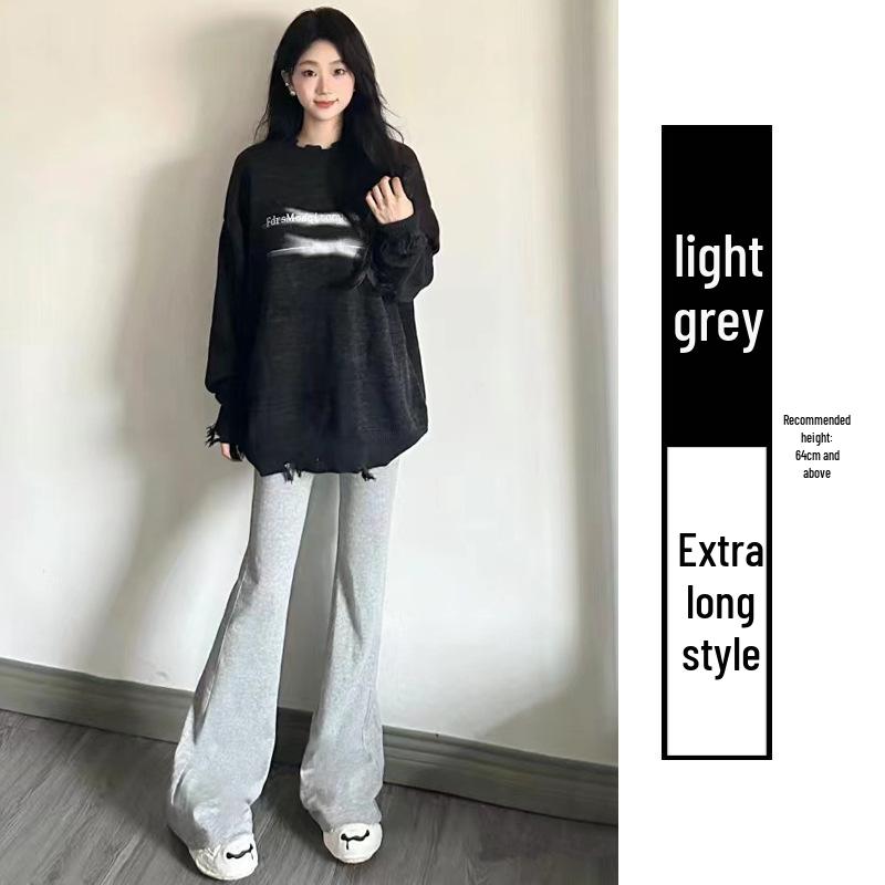 2024 Women's High Waist Gray Sport Flare Pants - Slimming American Style Casual Draping Horseshoe Long Pants