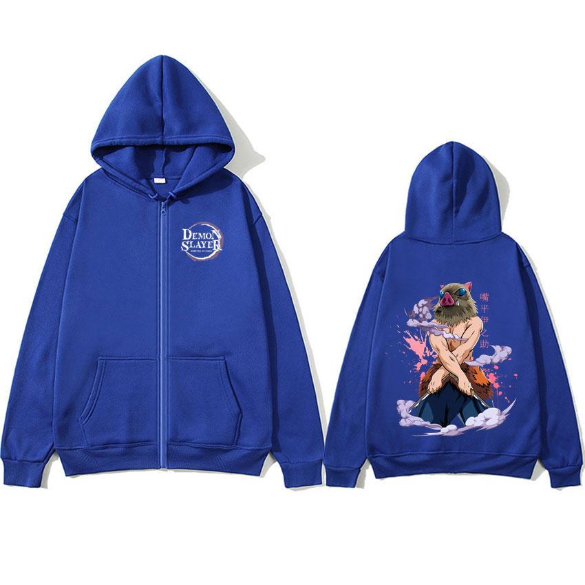 Hashibira Inosuke Print Hooded Casual Sweatshirt Autumn Winter Mens Harajuku Graphics Anime Zipper Hoodie