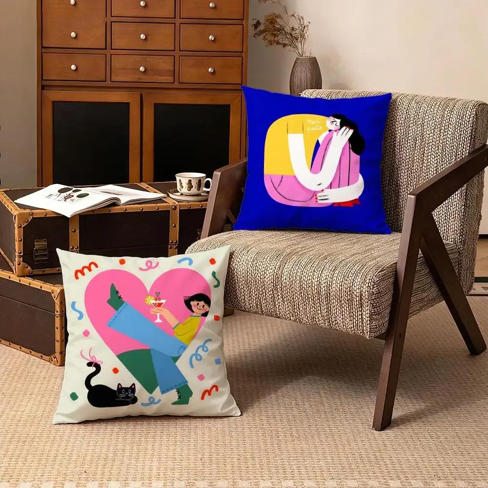 Couple Heart Flat Cushion Cover Soft Short Plush Cushion Cover 50x50 45x45 Zipper Pillowcase Home Decor