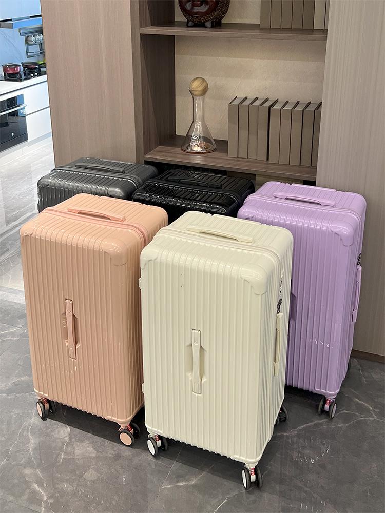 

Очень большой кожаный дорожный чемодан с кодовым замком, держателем для телефона, подстаканником, портом для зарядки и молнией для использования в салоне самолета 22 inch фиолетовый