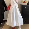 Women's Sweet Bloom High-Waist A-Line Maxi Skirt - Designer White Puffy Silhouette for Spring/Summer - Soft Feminine Style