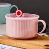 Nordic Ceramic Noodle Bowl with Lid Single Ear Design for Home Office Student Dormitory