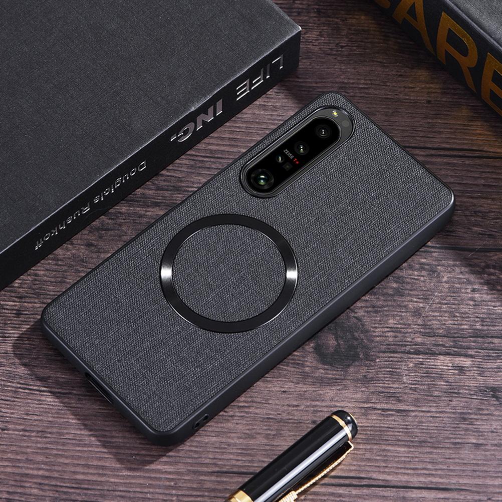 Capa Magnética de Couro Liso Magsafe Para Sony Xperia 1 VII Xperia 10 vi 1 vi 10 V 5 V 1 V 1 IV 5 IV Capa de Tecido para Carregamento Sem Fio