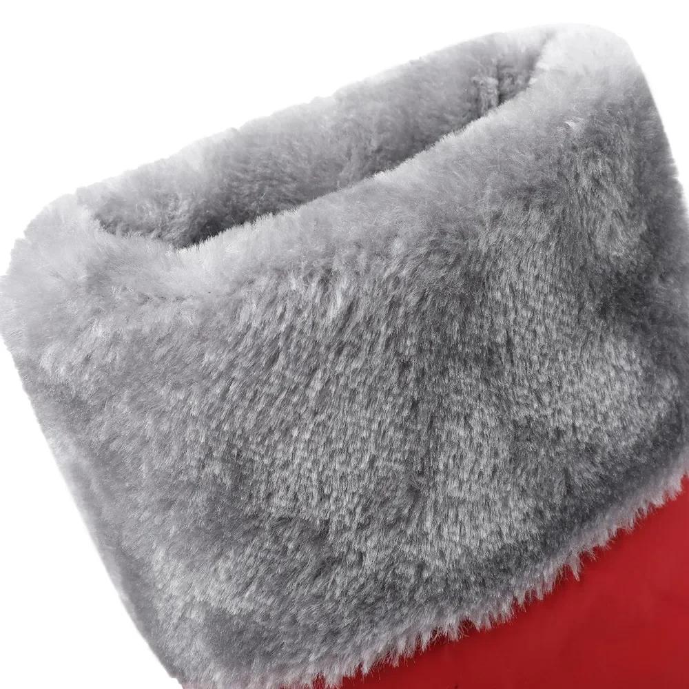 White Winter Warm Fur Knee High Snow Boots Women Red Black Striped PU Waterproof Down Party Lady Wedge Heels Platform Long Boots