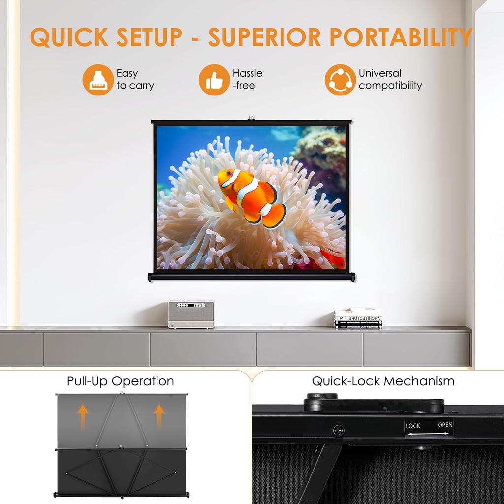 Ecran Proiector Docooler Ecran pentru Proiector de 50 Inch Ecran Portabil HD Proiecție Montat pe Perete pentru Home Theater Exterior Agățat, Proiector, 169