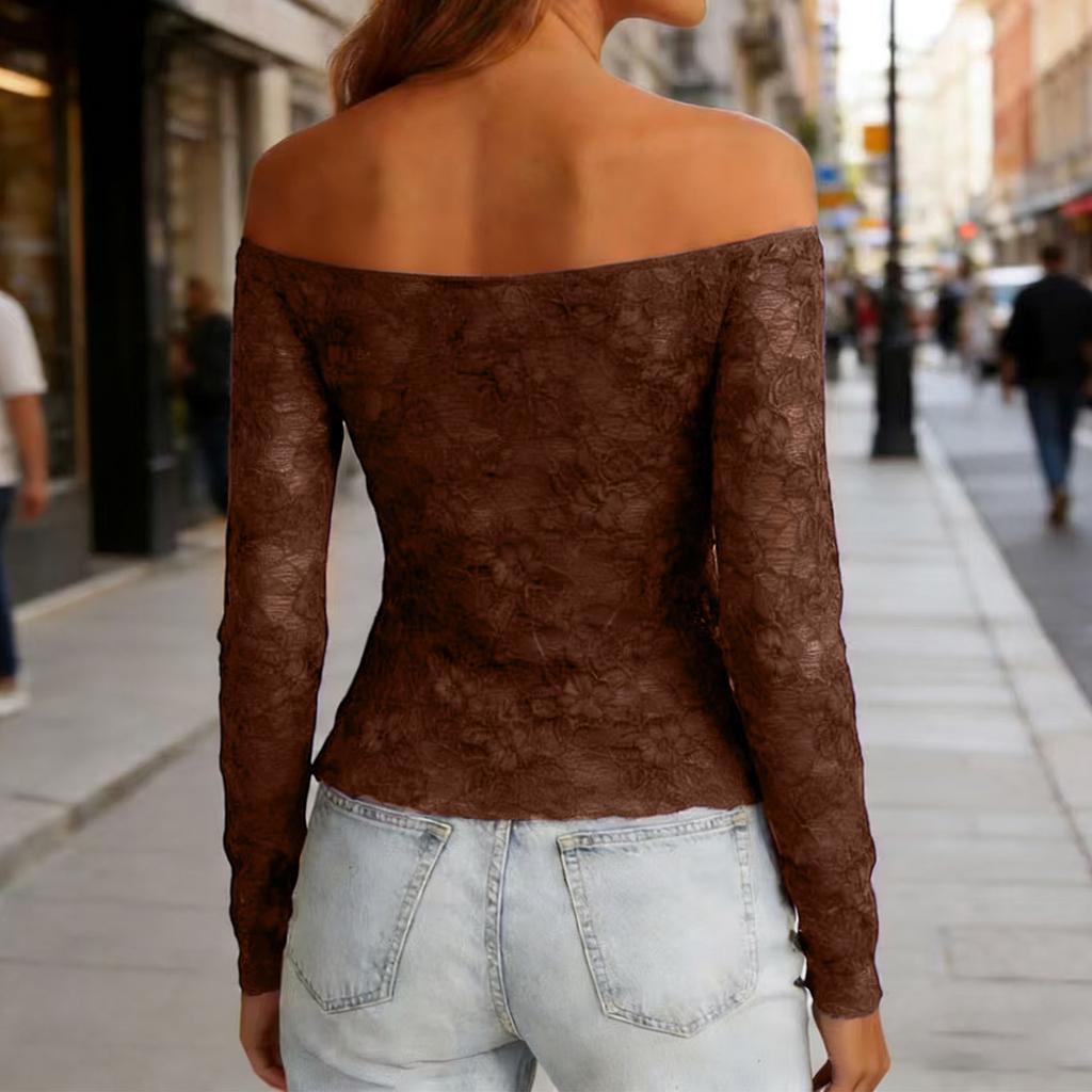 Damen Freizeit Spitze Basis Langarm Ein Schulter Langarm Oberteil