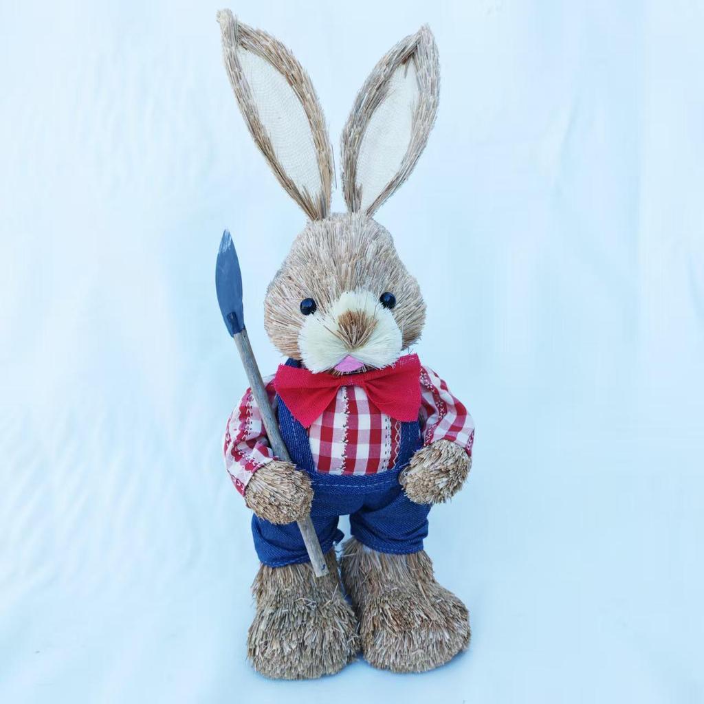 45CM Medium Woven Reed Rabbit Handmade Forest Style Folk Home Decoration Souvenir