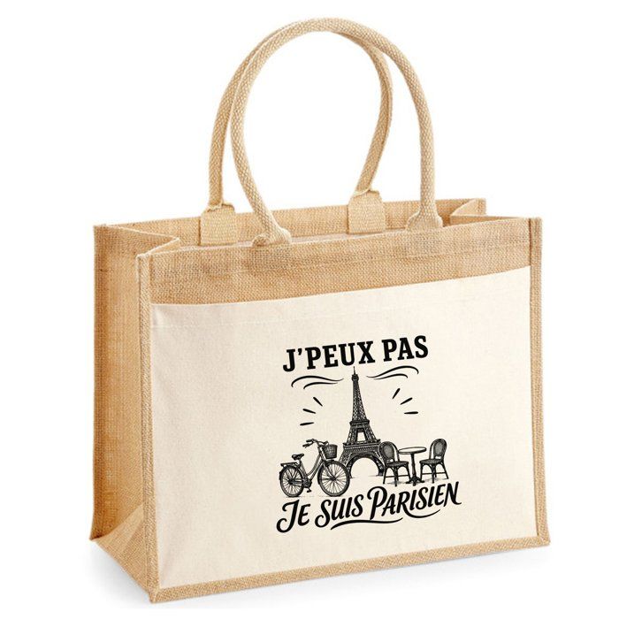 Sac cabas - PLANETEE - J'peux pas minimaliste - Motif J’peux pas je suis Parisien - Jute & coton - 21 L