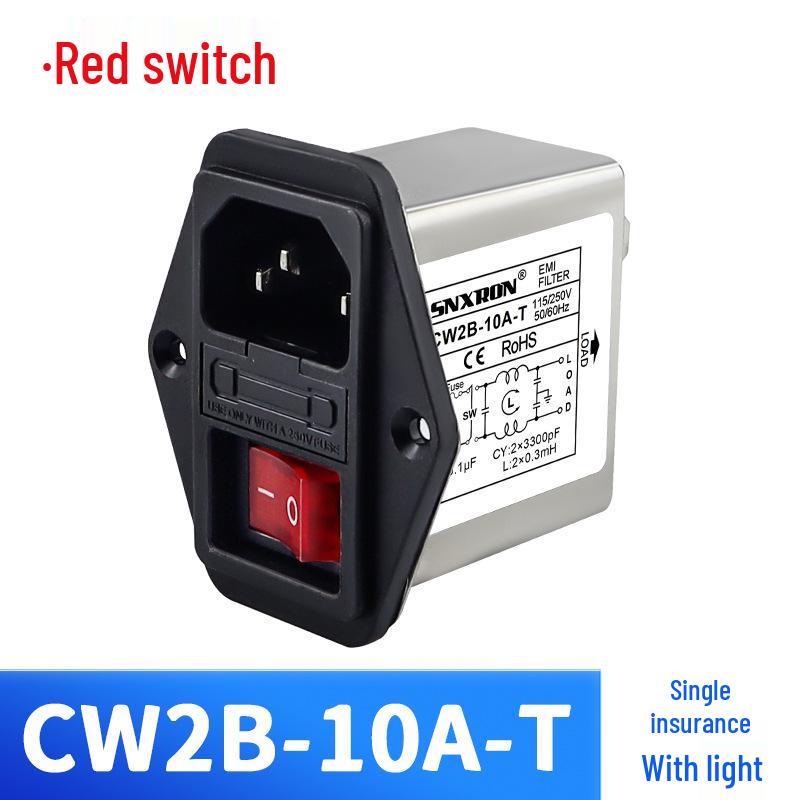 Power Outlet Filter CW2B 10A/6A/3A with Red/Green/Black Switch, 220V AC, IEC Fuse, 3-in-1