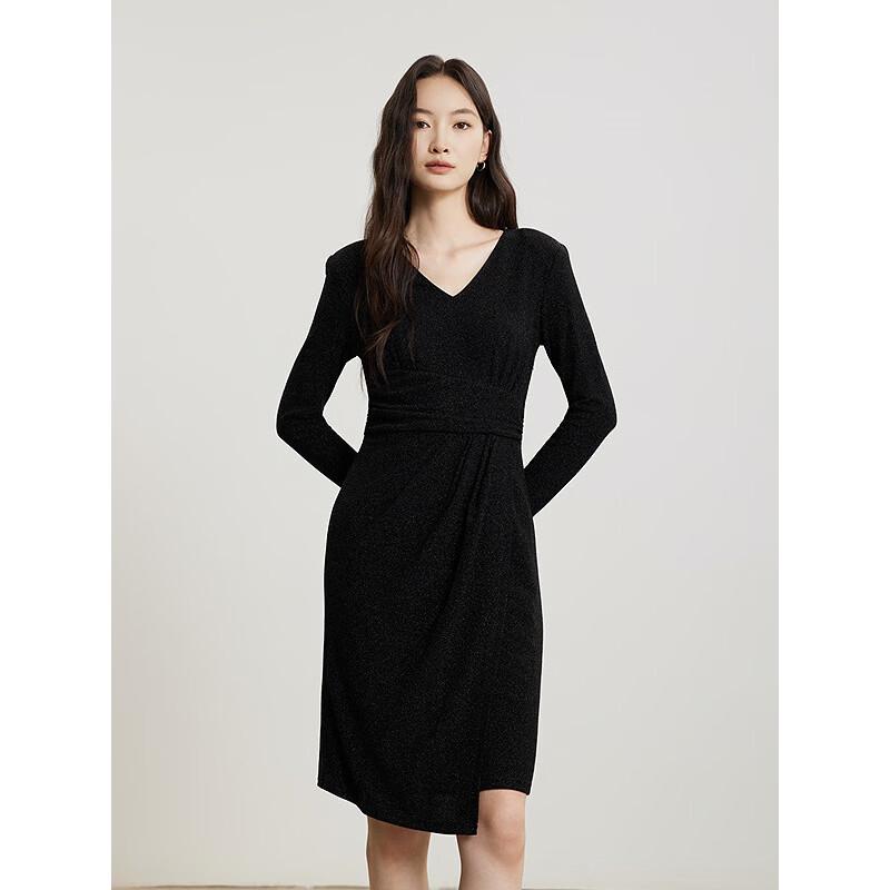 Elegant V-Neck Long Sleeve Short Dress L
