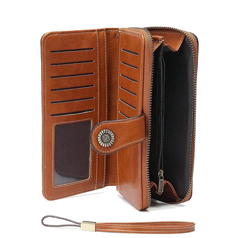 Oil Wax Leather Men's and Women's Wallets, Retro Wallets, Large Capacity, Long Change Bags, Multi-functional Cards