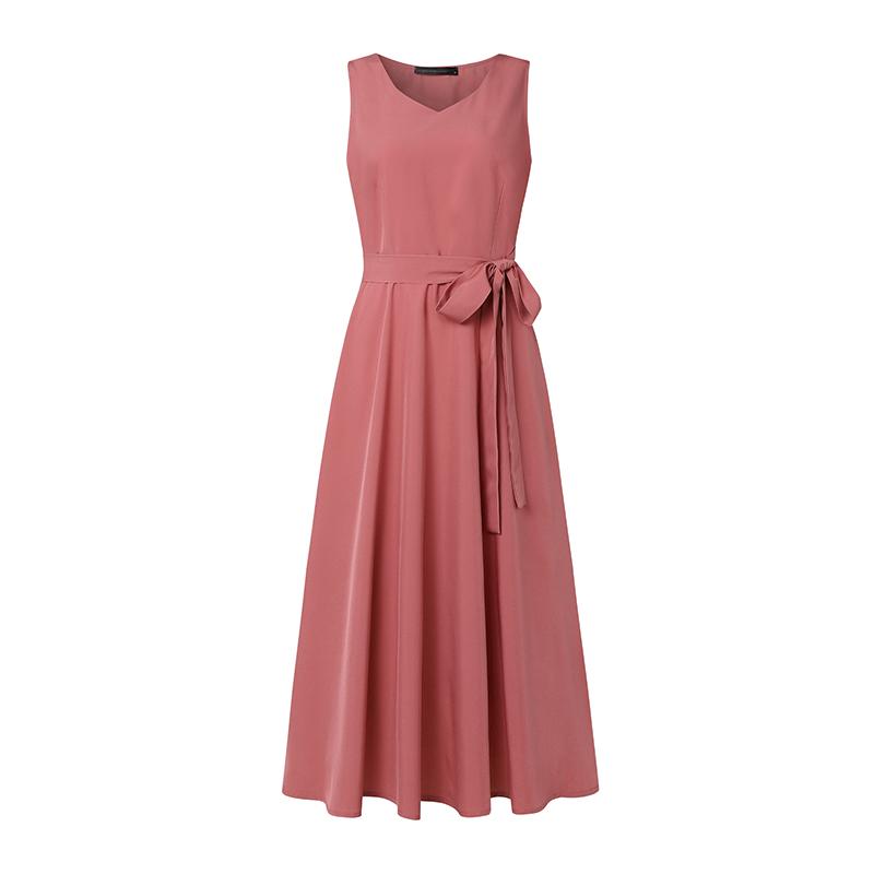 ZANZEA Women Elegant Casual V-Neck Solid Color Sleeveless Long Dress