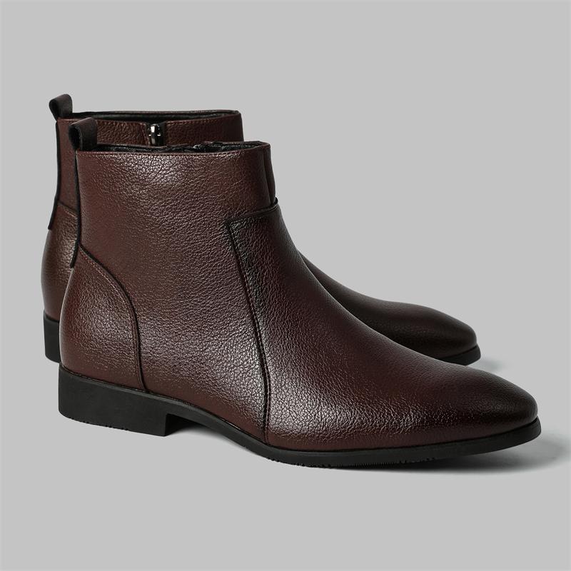 Fashion Vintage Style Business Boots Luxury Brand Side Zipper Men Chelsea Boots Casual Footwear All-match High Quality Brown Ankle Boots