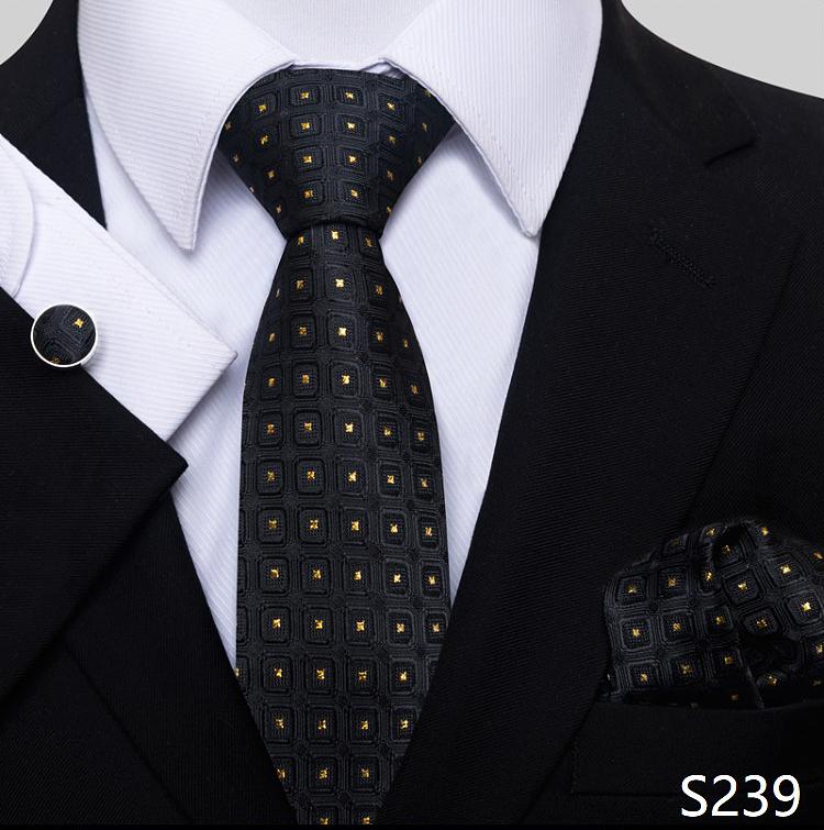 Newest Style Holiday Present Tie Pocket Squares Cufflink Set Necktie Men Dark Blue Wedding Accessories Office Cravat