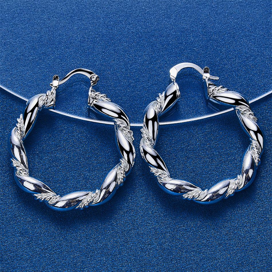 1 pair 925 sterling silver 30mm twisted round hoop earrings fashion women's accessories jewelry gift party