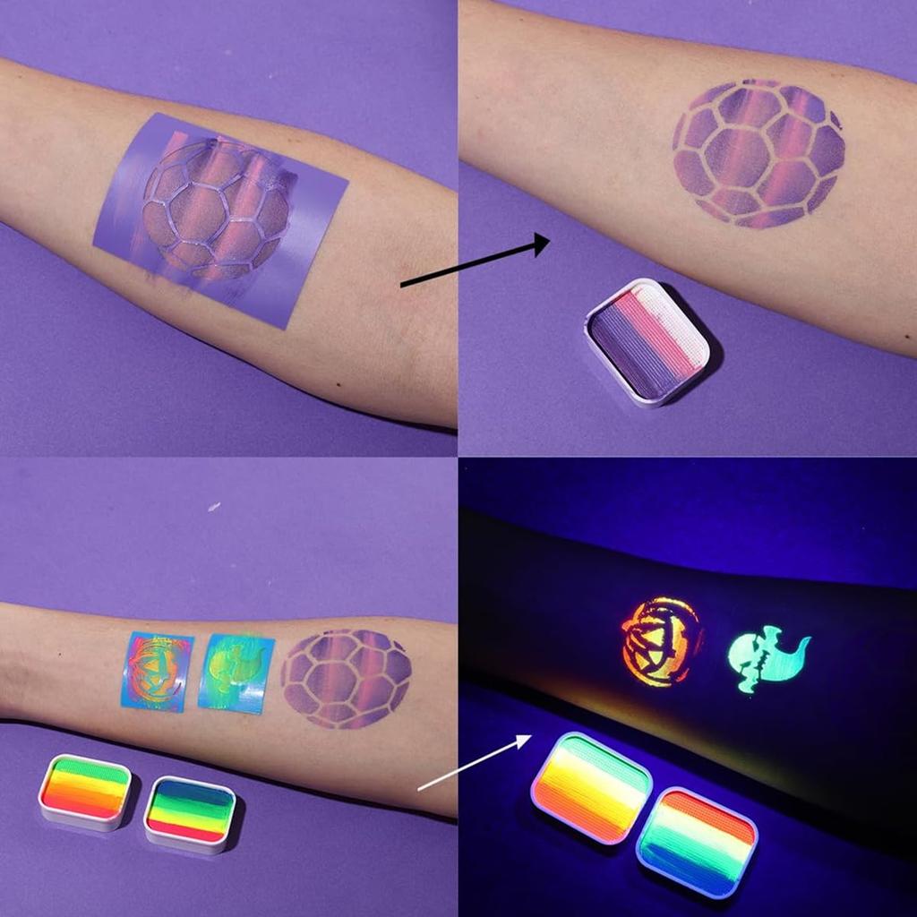 Professional Face and Body Painting Rainbow Stripe Palette with 13 Brushes and 6 Safe and for Face and Body Painting for and Parties Kit,