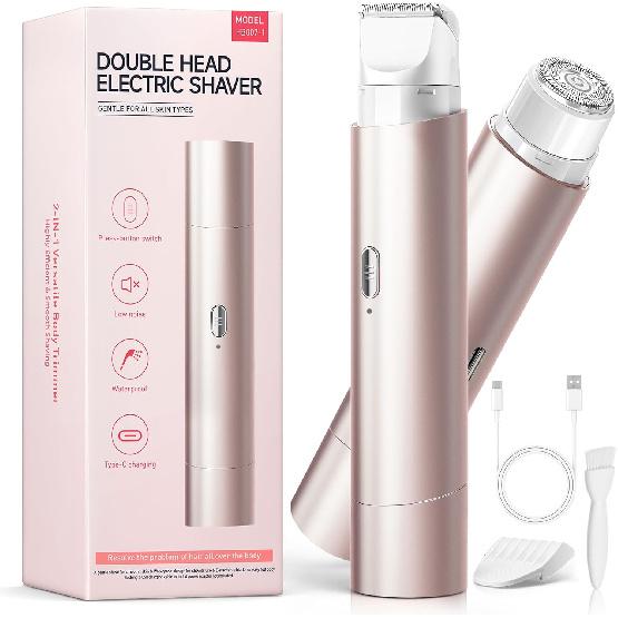 Bikini Trimmer for Women,Shaver with Dual Heads for Body Pubic Hair,Electric Razors for Women,Facial Razor for Travel,IPX7 Waterproof,Smooth Ceramic