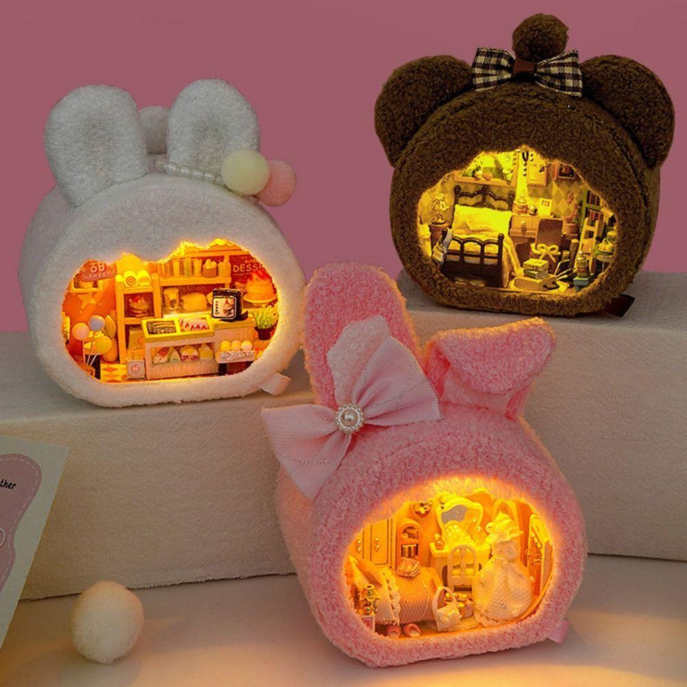 

LED Lamp Small House Making Kit Handmade Cute Miniature Building Toys Adults Cat