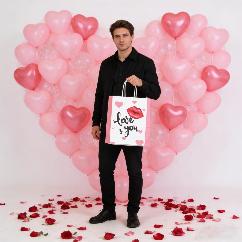 Cute Cartoon Kraft Paper Bag, Valentine's Day Gift Bag, Shopping Packaging Bag, Handbag