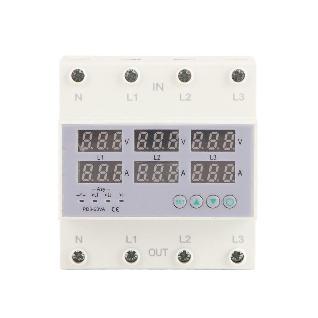 3 Phase DIN Rail Voltmeter Ammeter Automatic Overvoltage Overcurrent Protector AC 390?500V