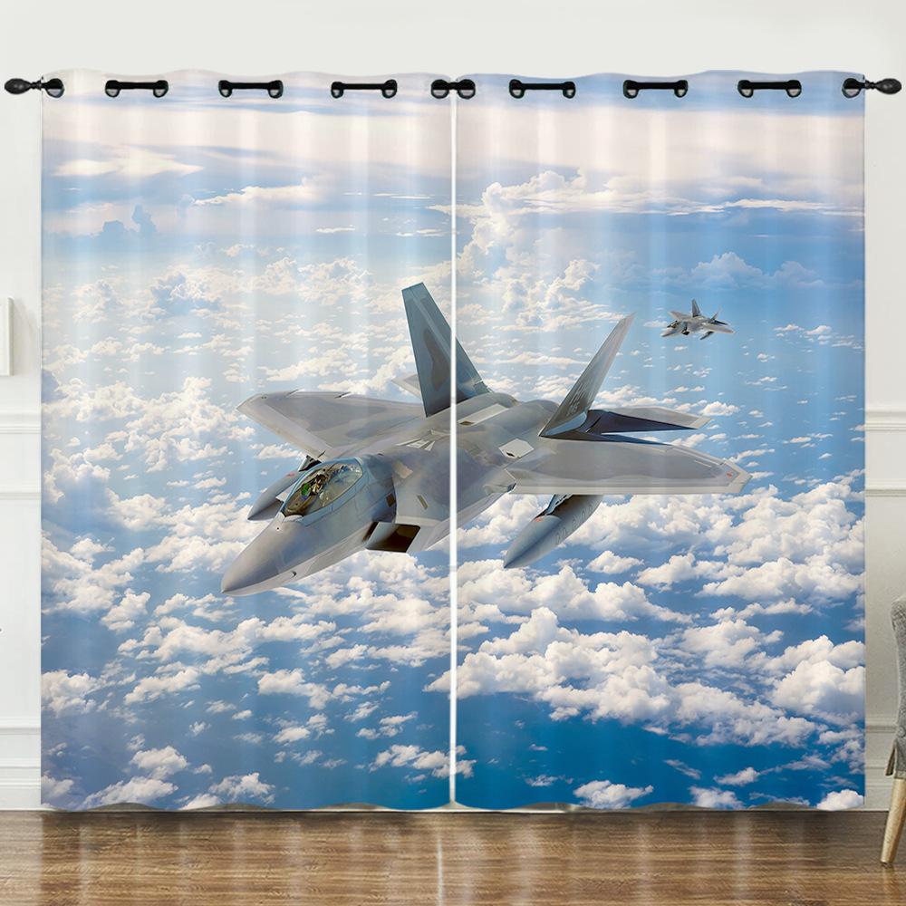 3D Vehicle Aircraft Fighter Digital Printing Curtain Blackout Punching