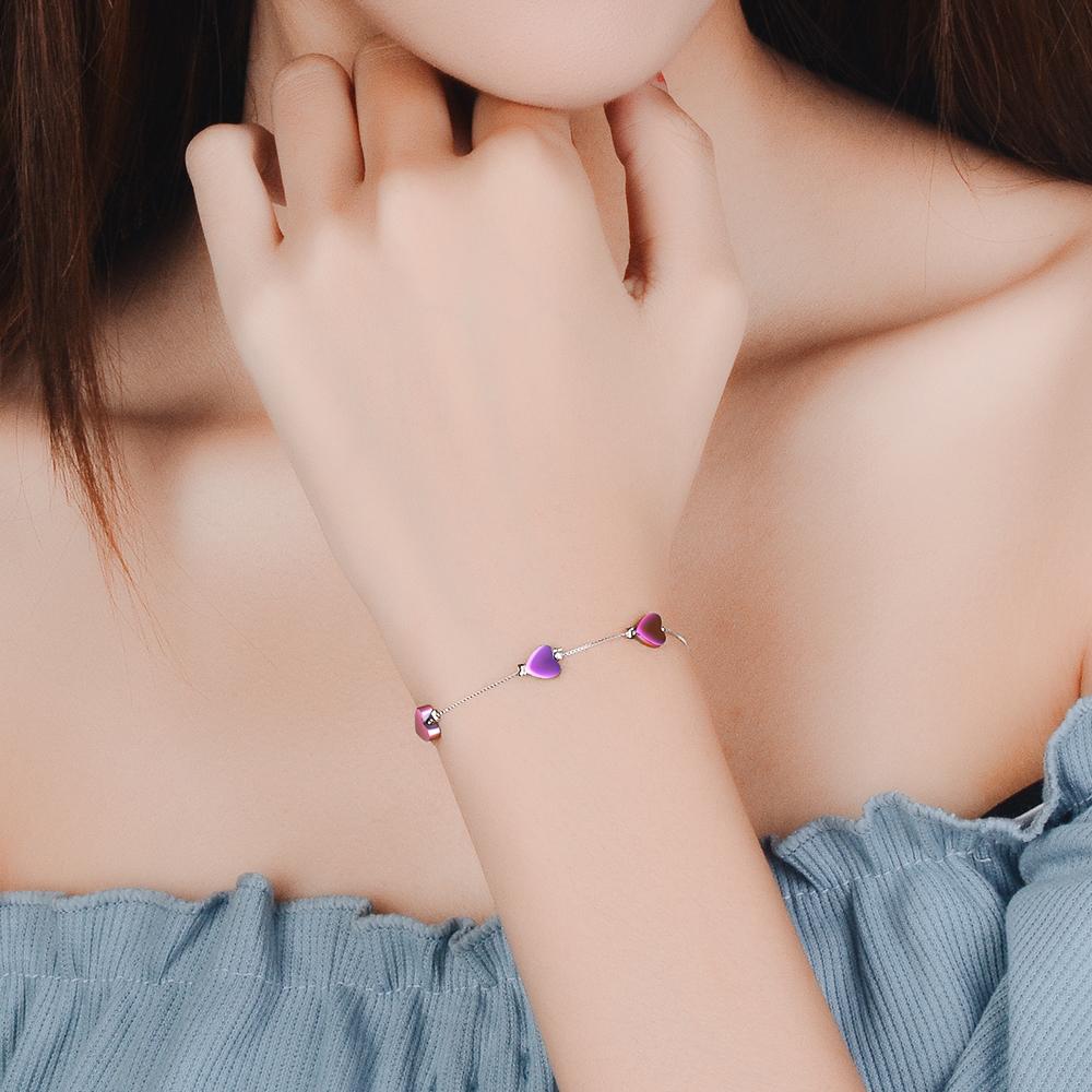 Sweet Coloful Love Heart Bracelet 925 Sterling Silver Cute Bracelet For Women Girls Party Fine Jewelry Birthday Gift