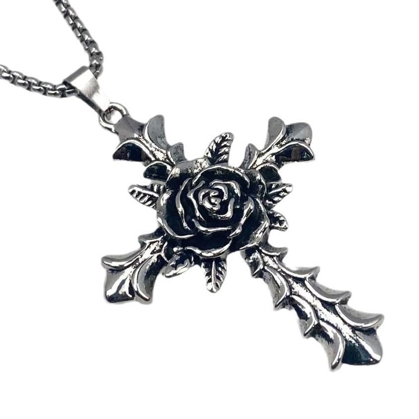 Halloween Hip Hop Retro Rose Flower Pendant Necklace Long Necklace Sweater Chain