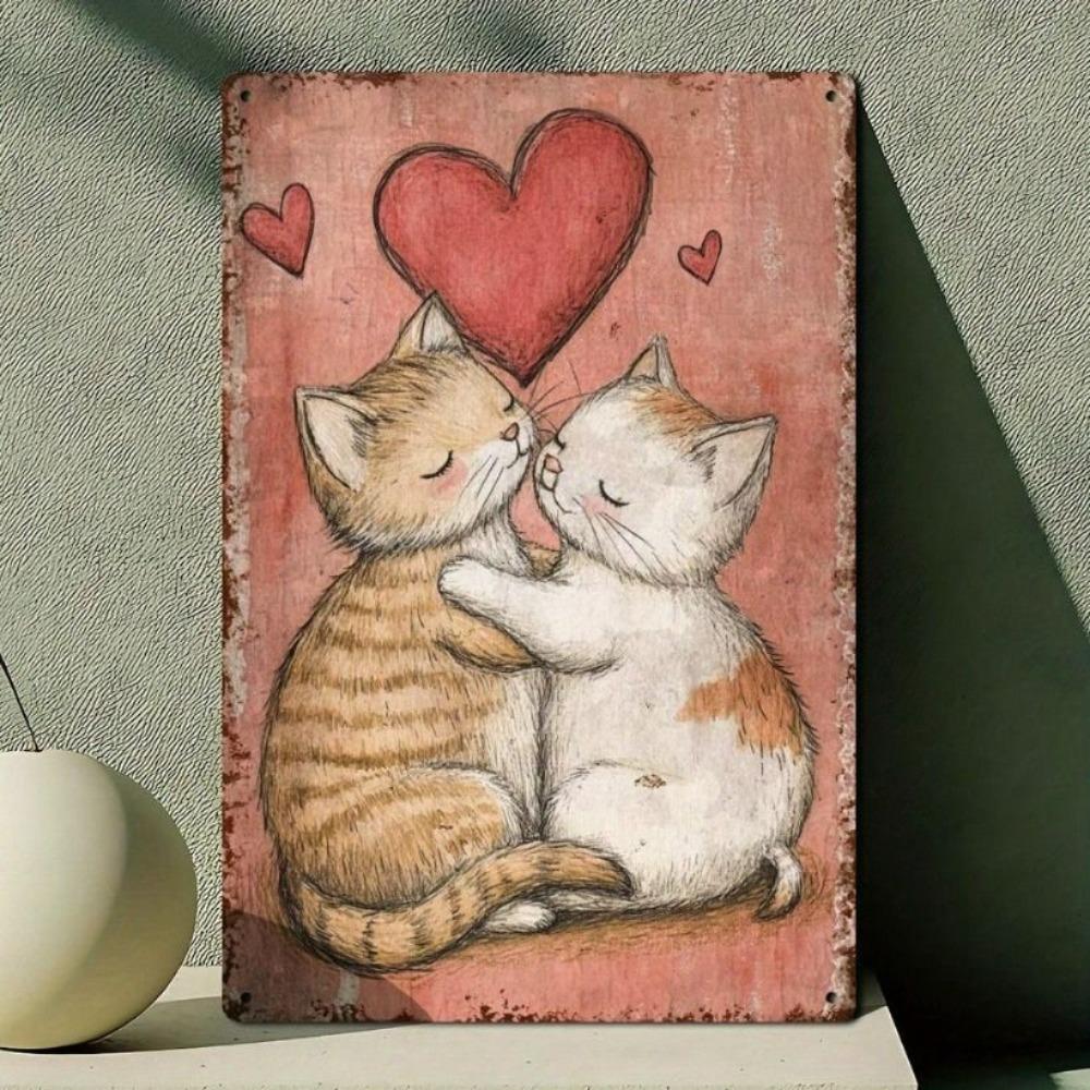 Metal Wall Art Retro Cat Poster for Cafe Home Decor